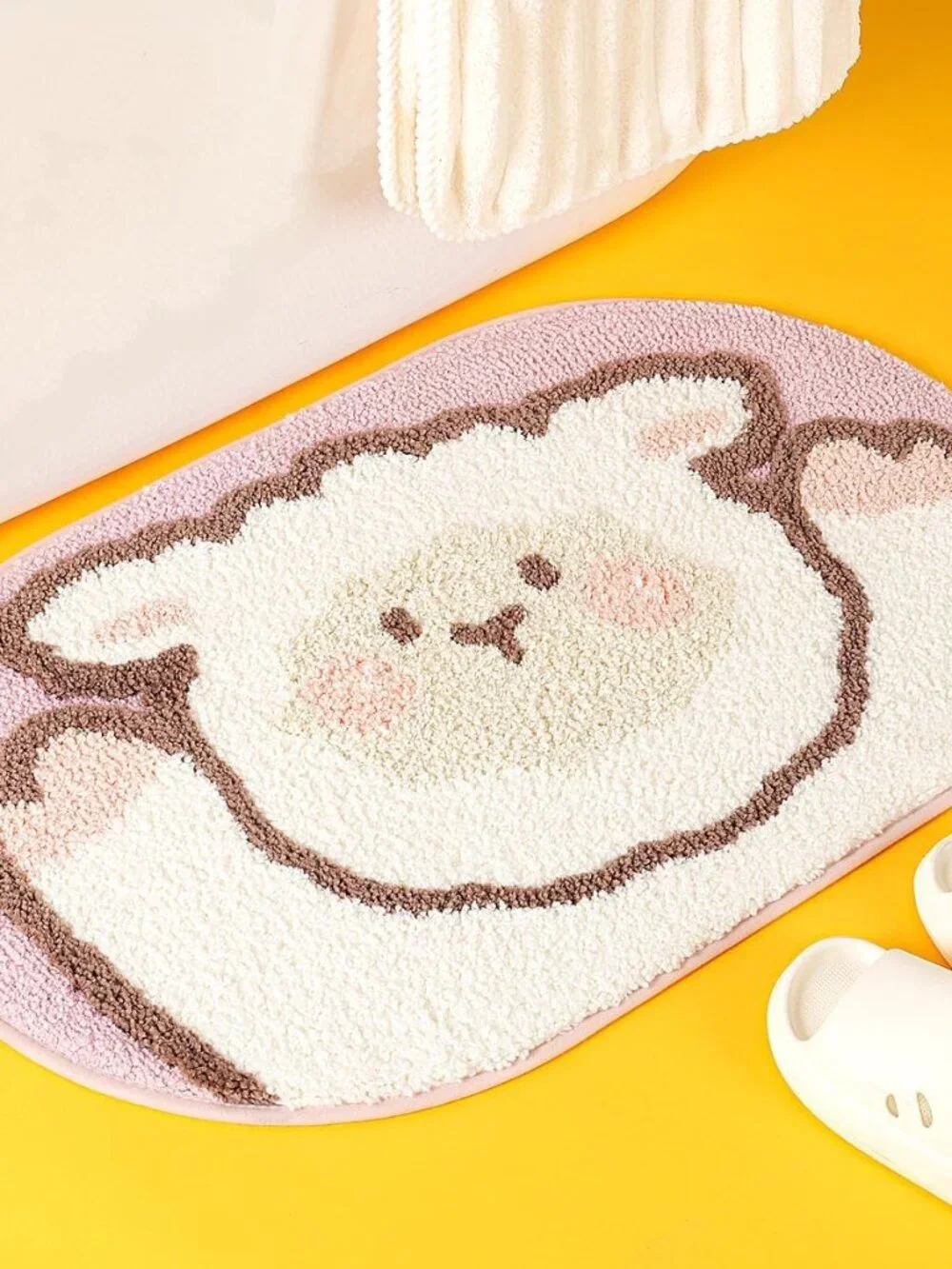 Sheep Bath Mat Bathroom Rug, Plush Microfiber Shower Rug Non-Slip Water Absorben